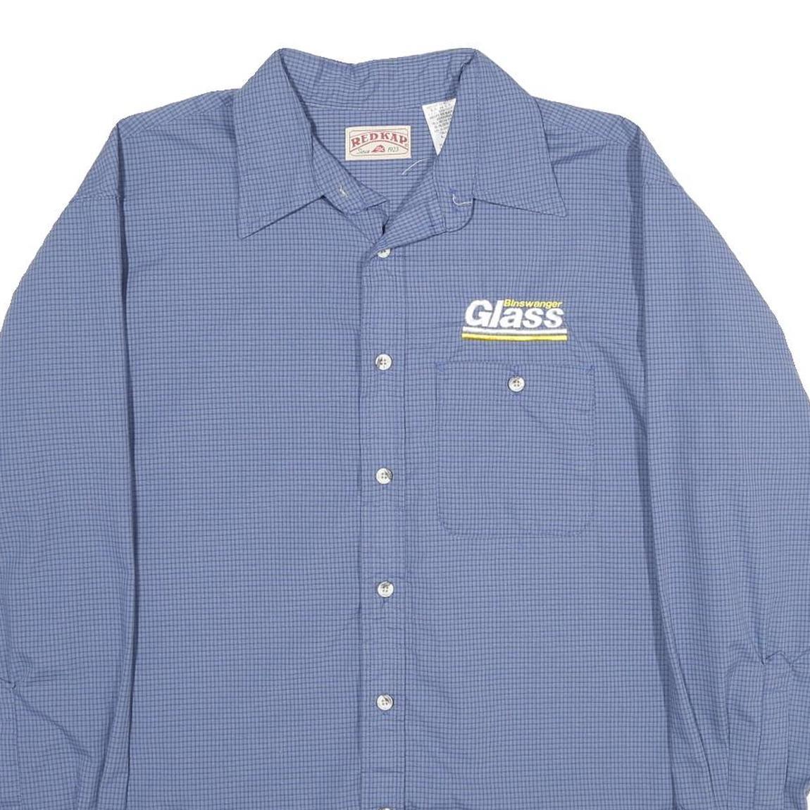 RED KAP Mens Blue Check Work Shirt L Cotton Blend Long Sleeve Casual