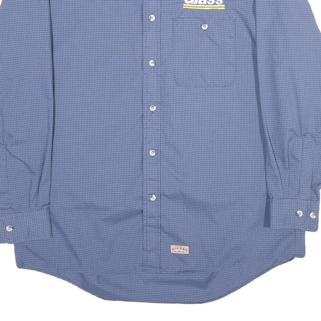 RED KAP Mens Blue Check Work Shirt L Cotton Blend Long Sleeve Casual