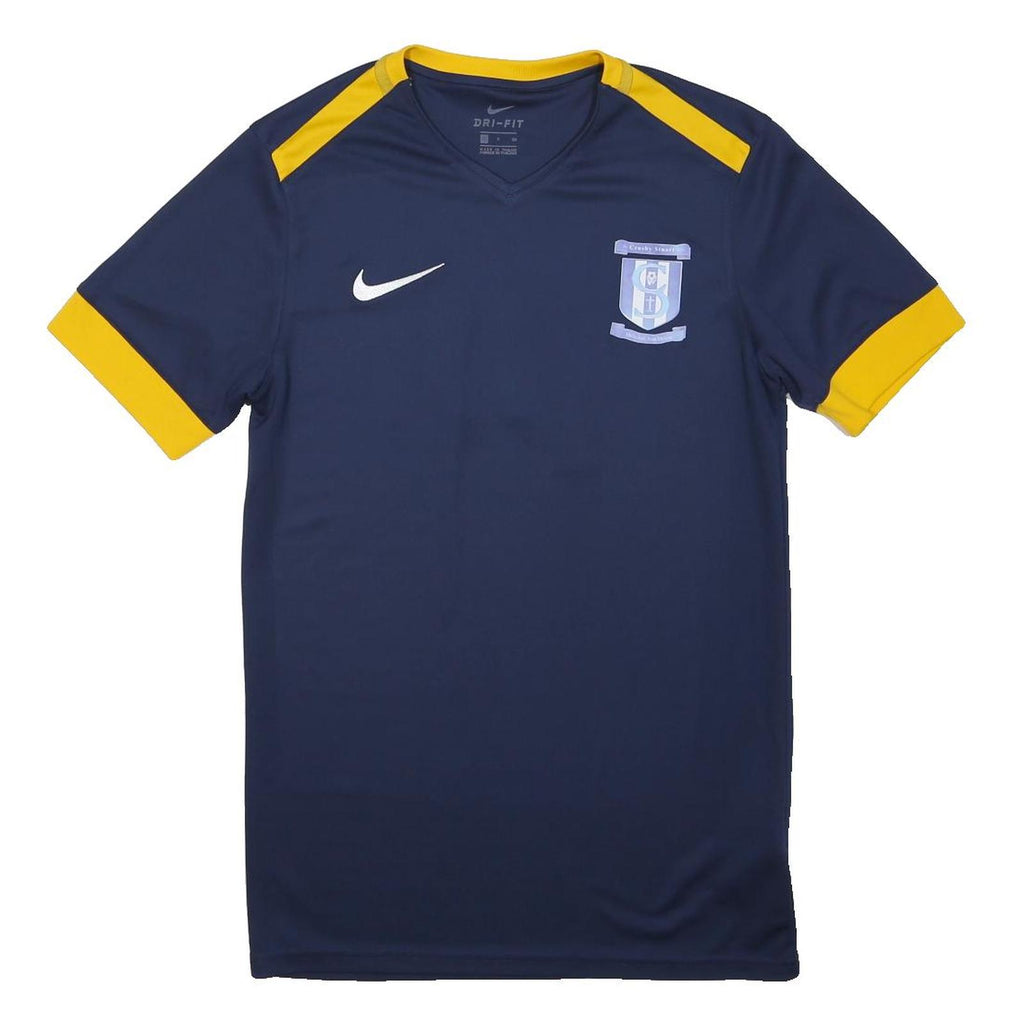 NIKE Mens Blue & Yellow Graphic T-Shirt S Short Sleeve V-Neck Sports Jersey