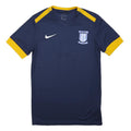NIKE Mens Blue & Yellow Graphic T-Shirt S Short Sleeve V-Neck Sports Jersey