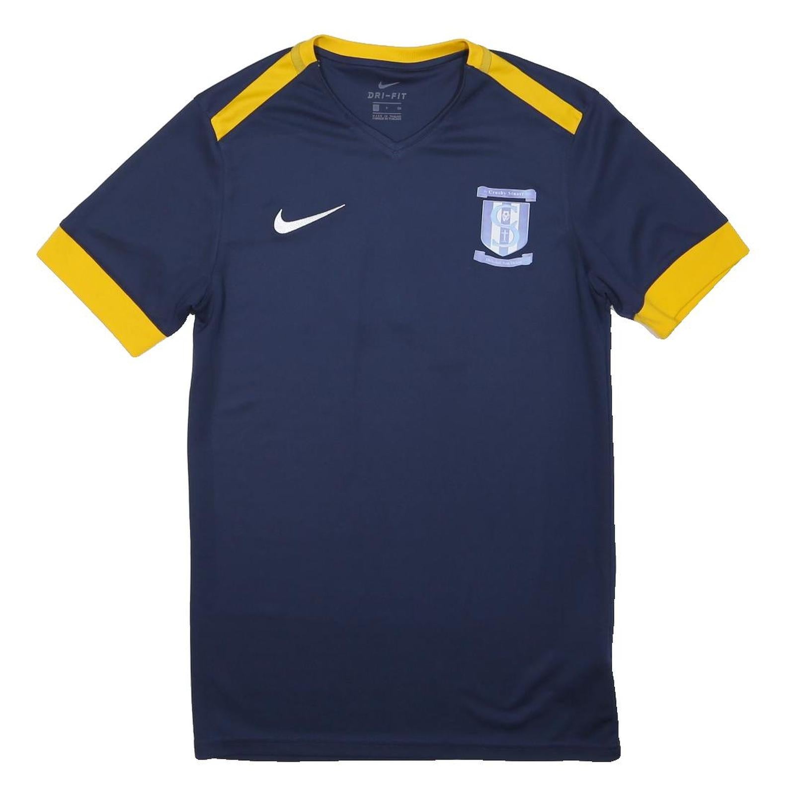 NIKE Mens Blue & Yellow Graphic T-Shirt S Short Sleeve V-Neck Sports Jersey