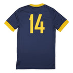 NIKE Mens Blue & Yellow Graphic T-Shirt S Short Sleeve V-Neck Sports Jersey