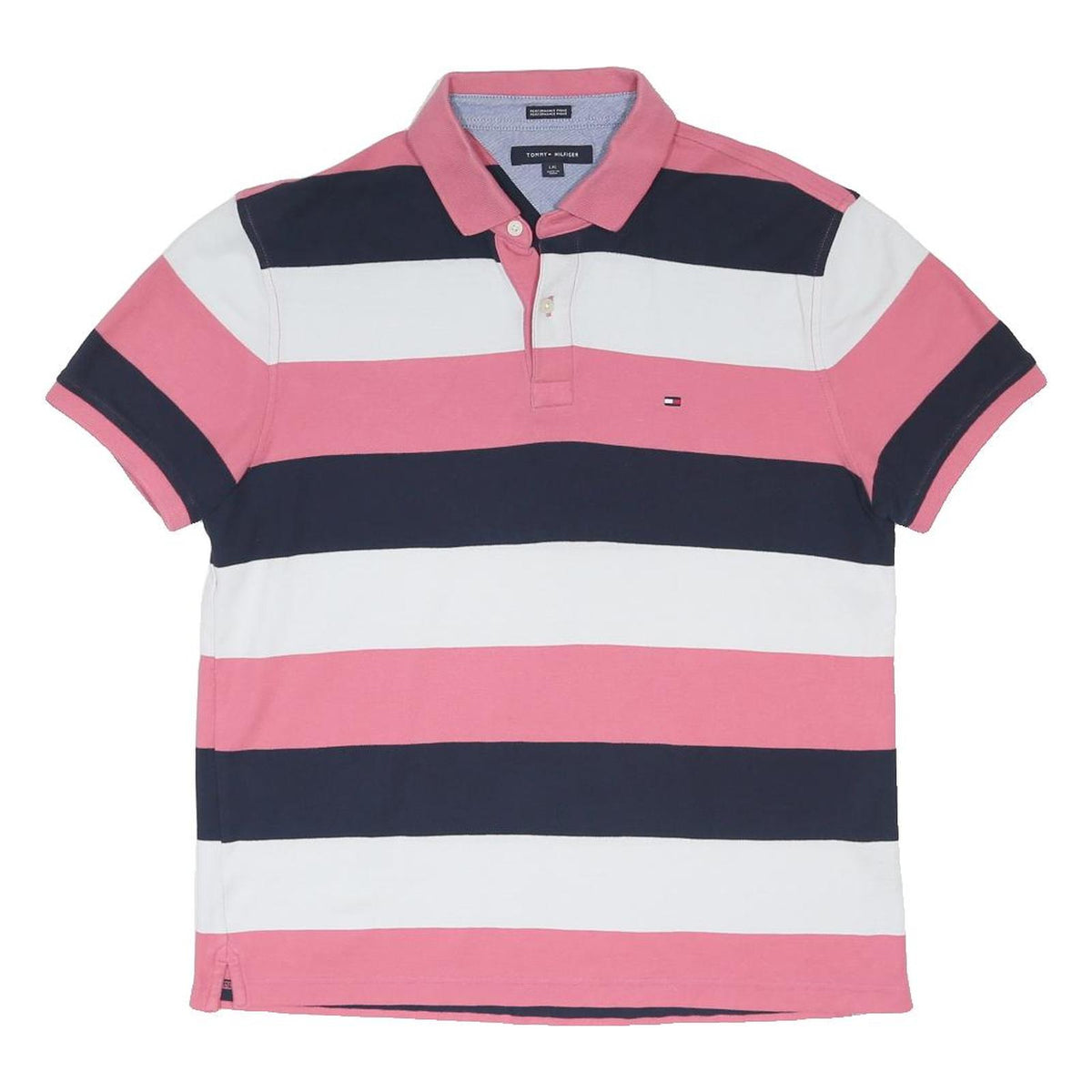 TOMMY HILFIGER Womens Pink & Navy & White Stripe Short Sleeve Polo Shirt L