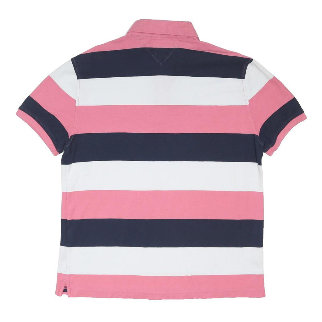 TOMMY HILFIGER Womens Pink & Navy & White Stripe Short Sleeve Polo Shirt L