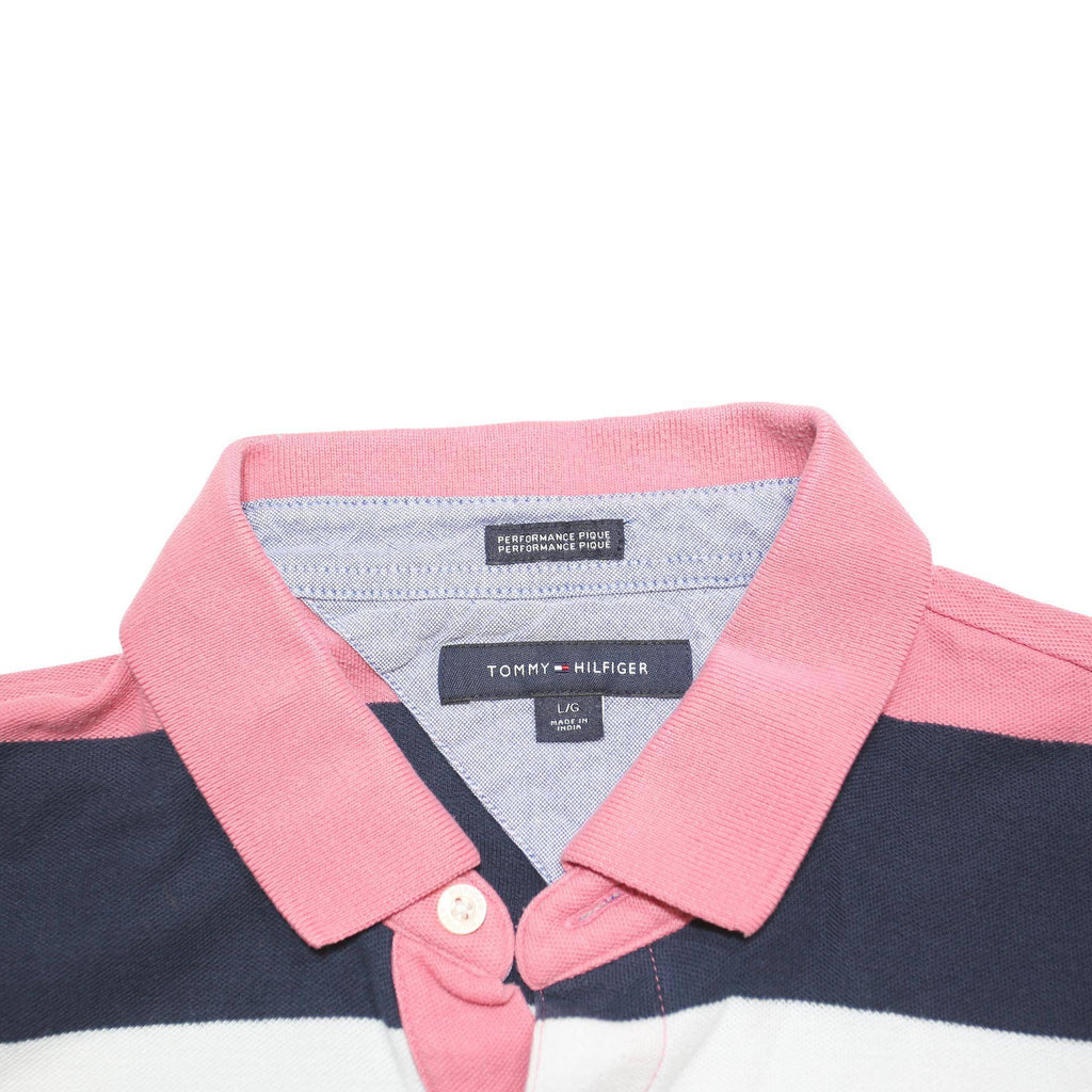 TOMMY HILFIGER Womens Pink & Navy & White Stripe Short Sleeve Polo Shirt L