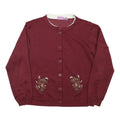PREMIER Womens Maroon Floral Pattern Button Up Jumper Round Neck Basic Knit XL