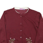 PREMIER Womens Maroon Floral Pattern Button Up Jumper Round Neck Basic Knit XL