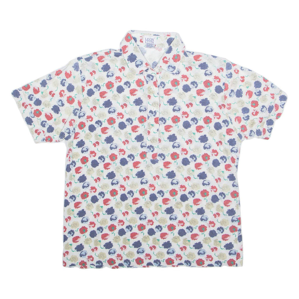 LEON LIVIN Half Button Womens Polo Shirt White Floral M