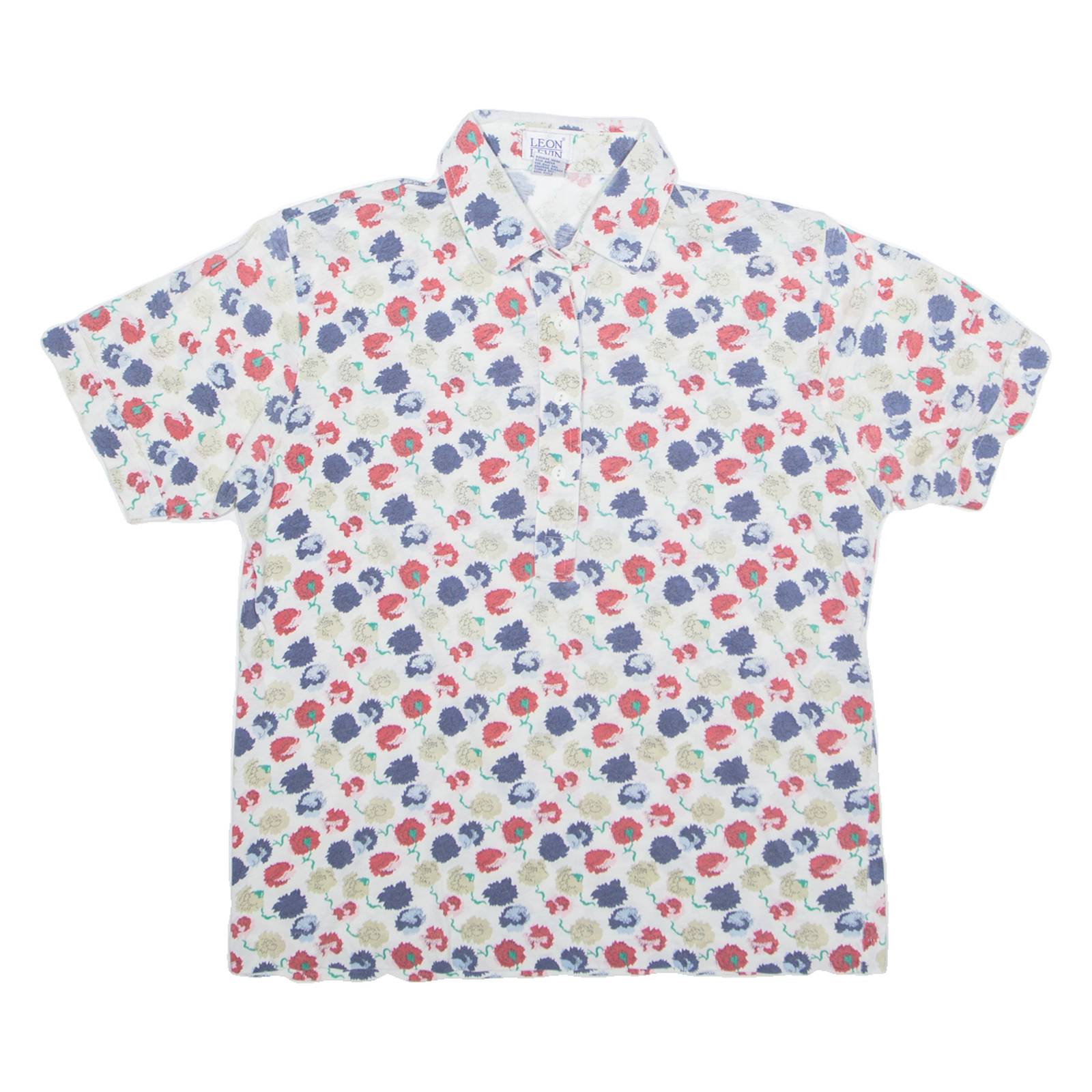 LEON LIVIN Half Button Womens Polo Shirt White Floral M