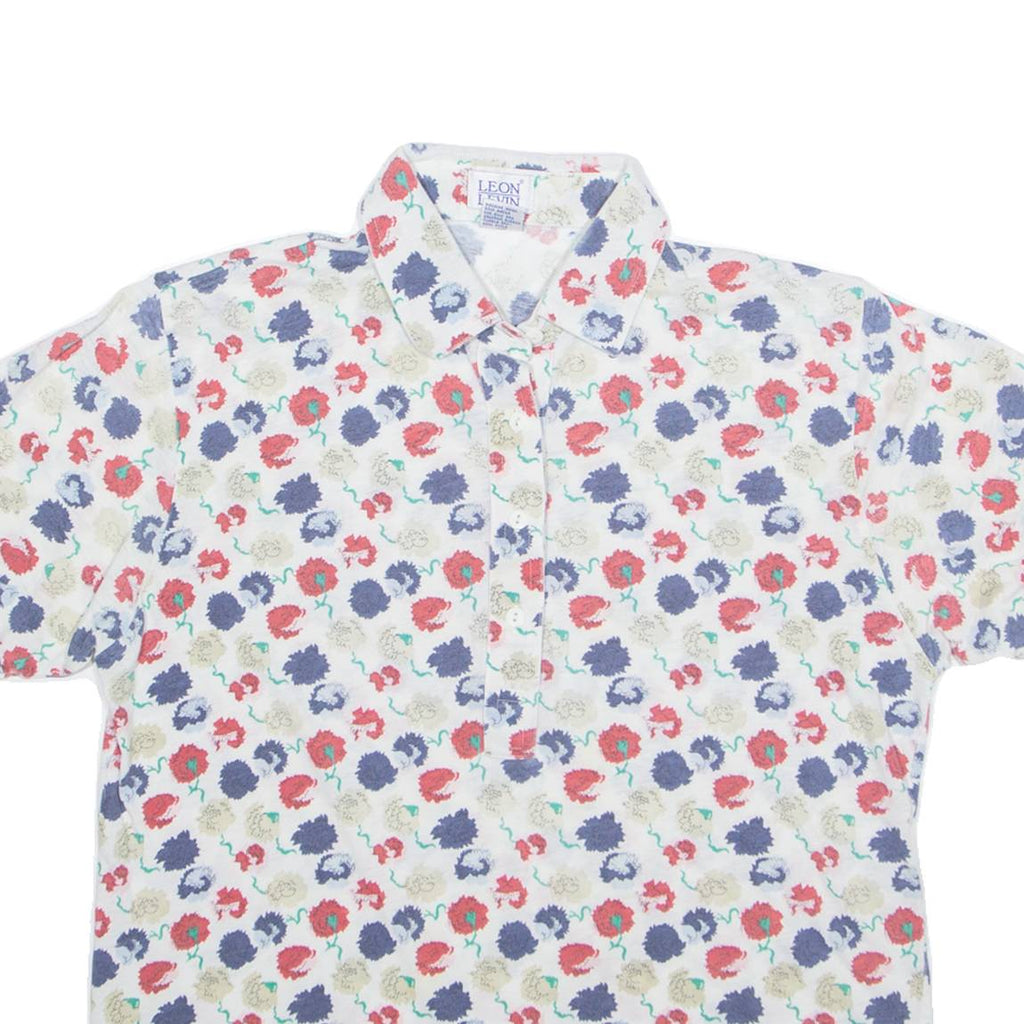 LEON LIVIN Half Button Womens Polo Shirt White Floral M