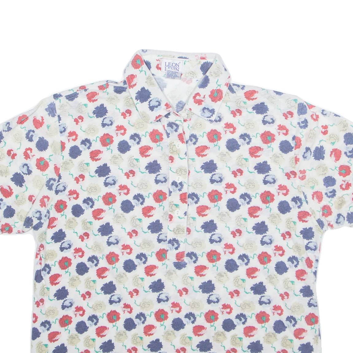 LEON LIVIN Half Button Womens Polo Shirt White Floral M
