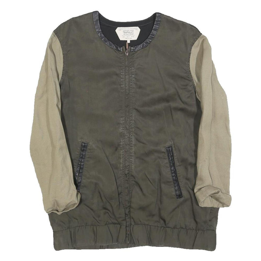 ZARA TRAFALUC Womens Green & Beige Dragon Zip Jacket S Polyester Blend Casual