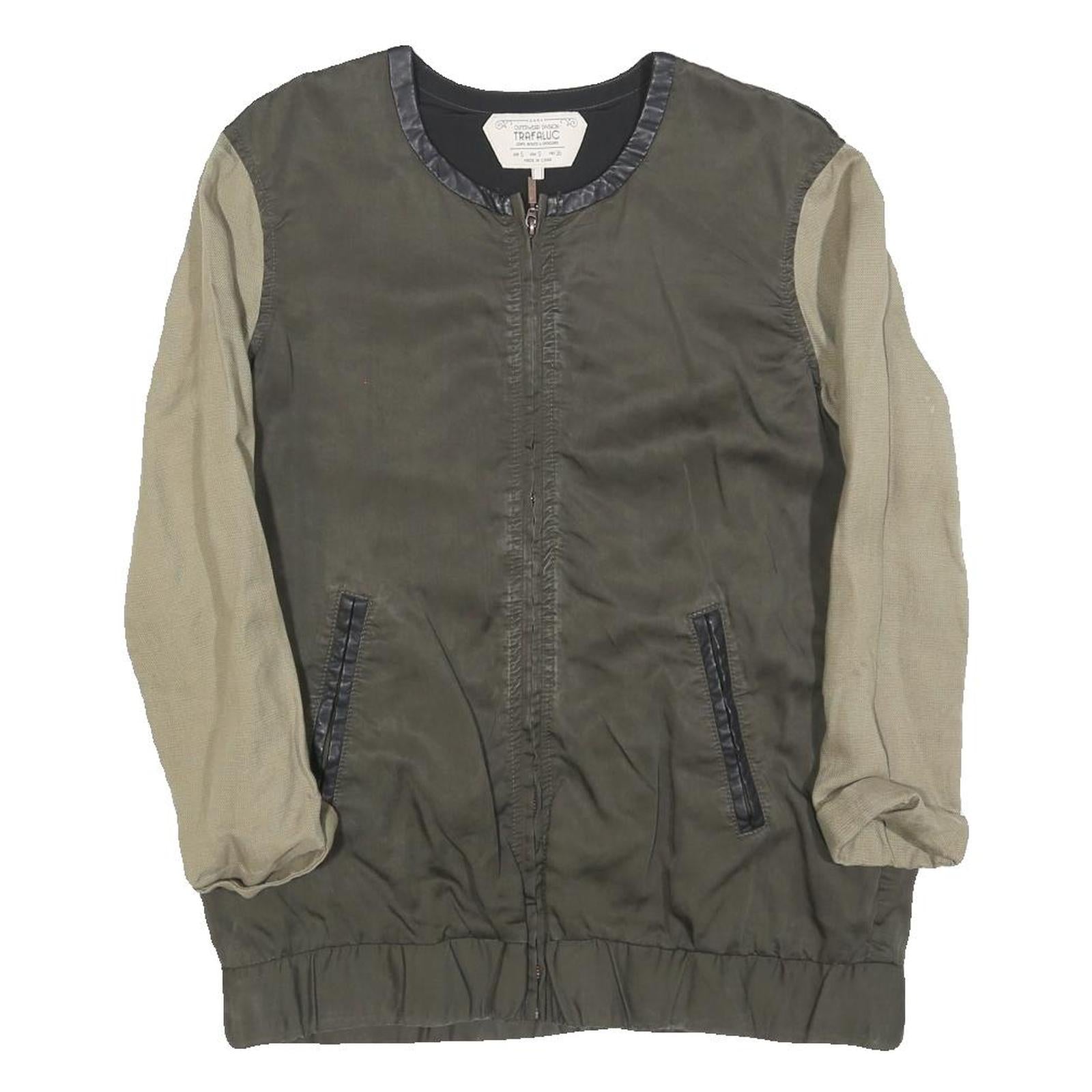 ZARA TRAFALUC Womens Green & Beige Dragon Zip Jacket S Polyester Blend Casual