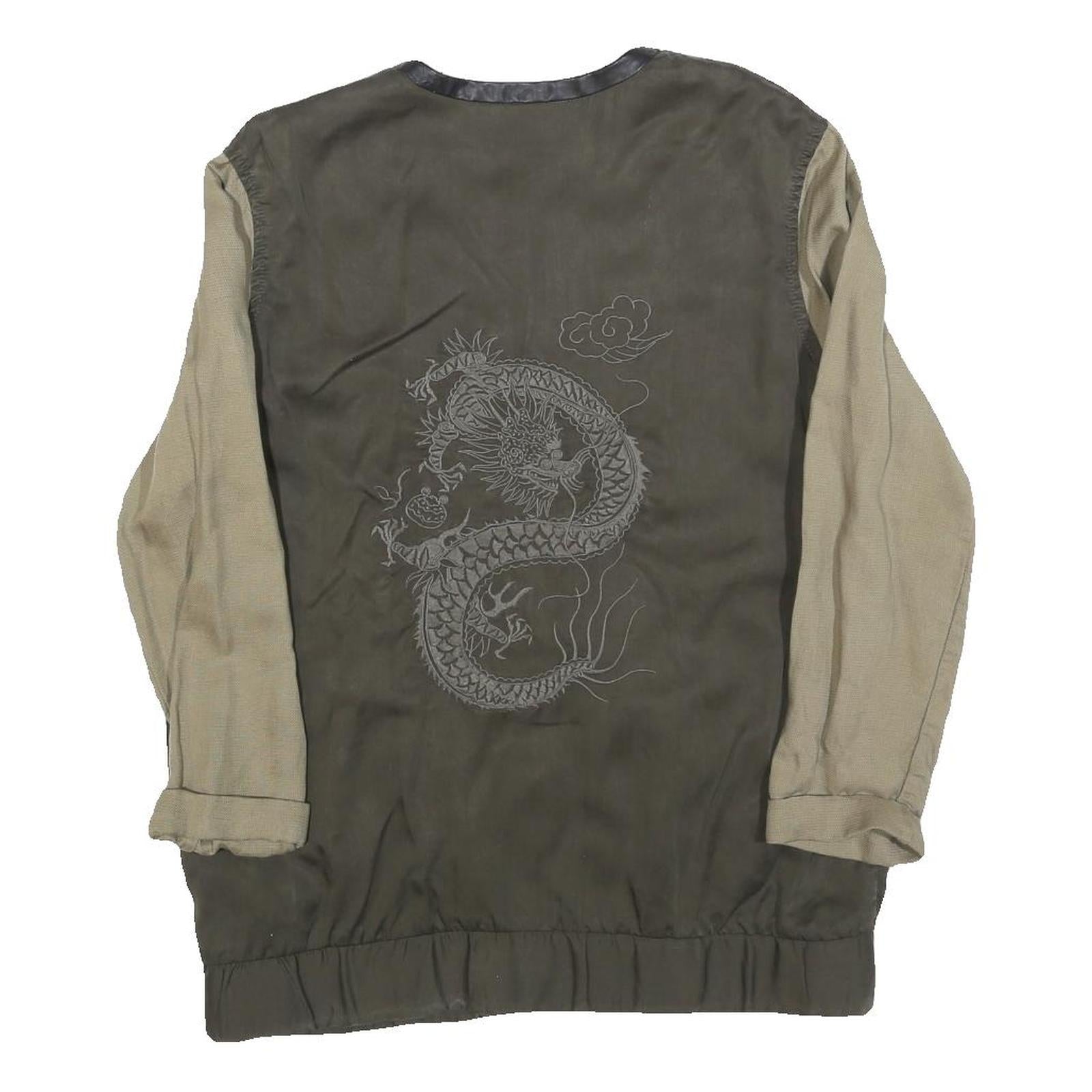 ZARA TRAFALUC Womens Green & Beige Dragon Zip Jacket S Polyester Blend Casual