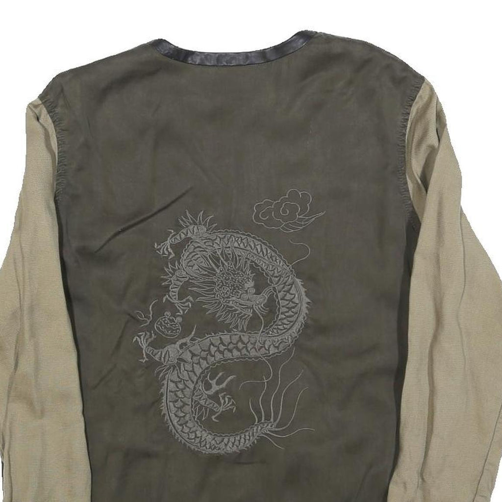 ZARA TRAFALUC Womens Green & Beige Dragon Zip Jacket S Polyester Blend Casual