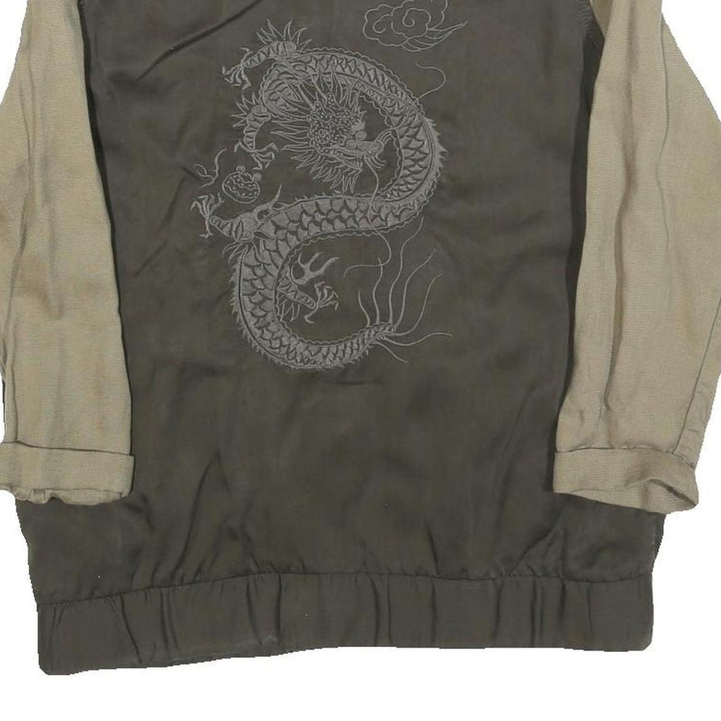 ZARA TRAFALUC Womens Green & Beige Dragon Zip Jacket S Polyester Blend Casual