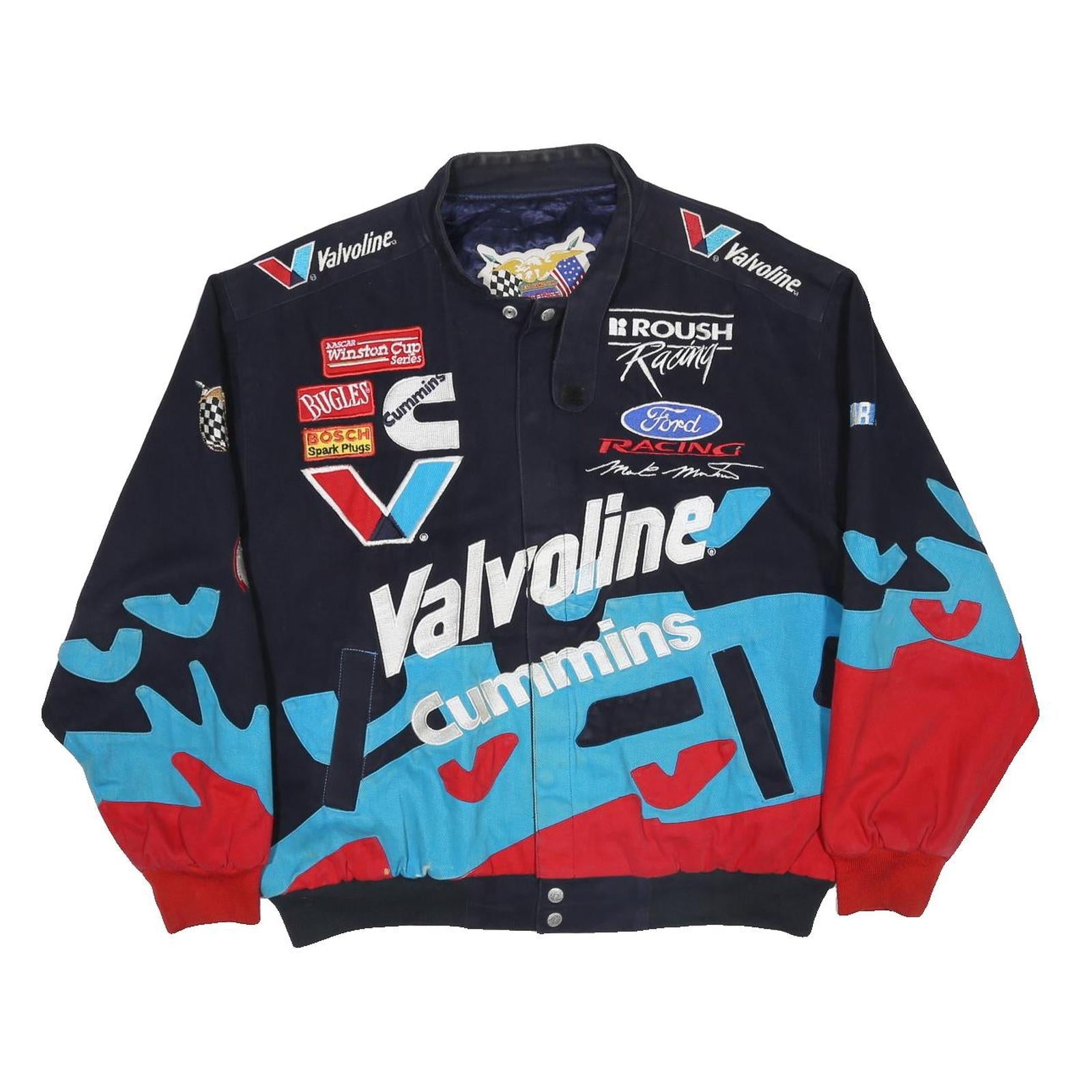 JEFF HAMILTON RACING Mens Navy Blue & Red Valvoline Racing Cotton Button Jacket