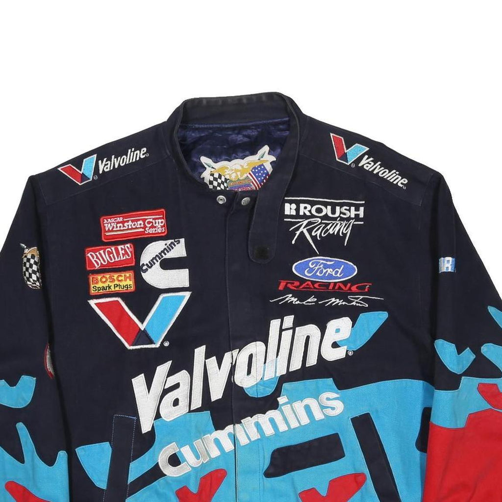 JEFF HAMILTON RACING Mens Navy Blue & Red Valvoline Racing Cotton Button Jacket