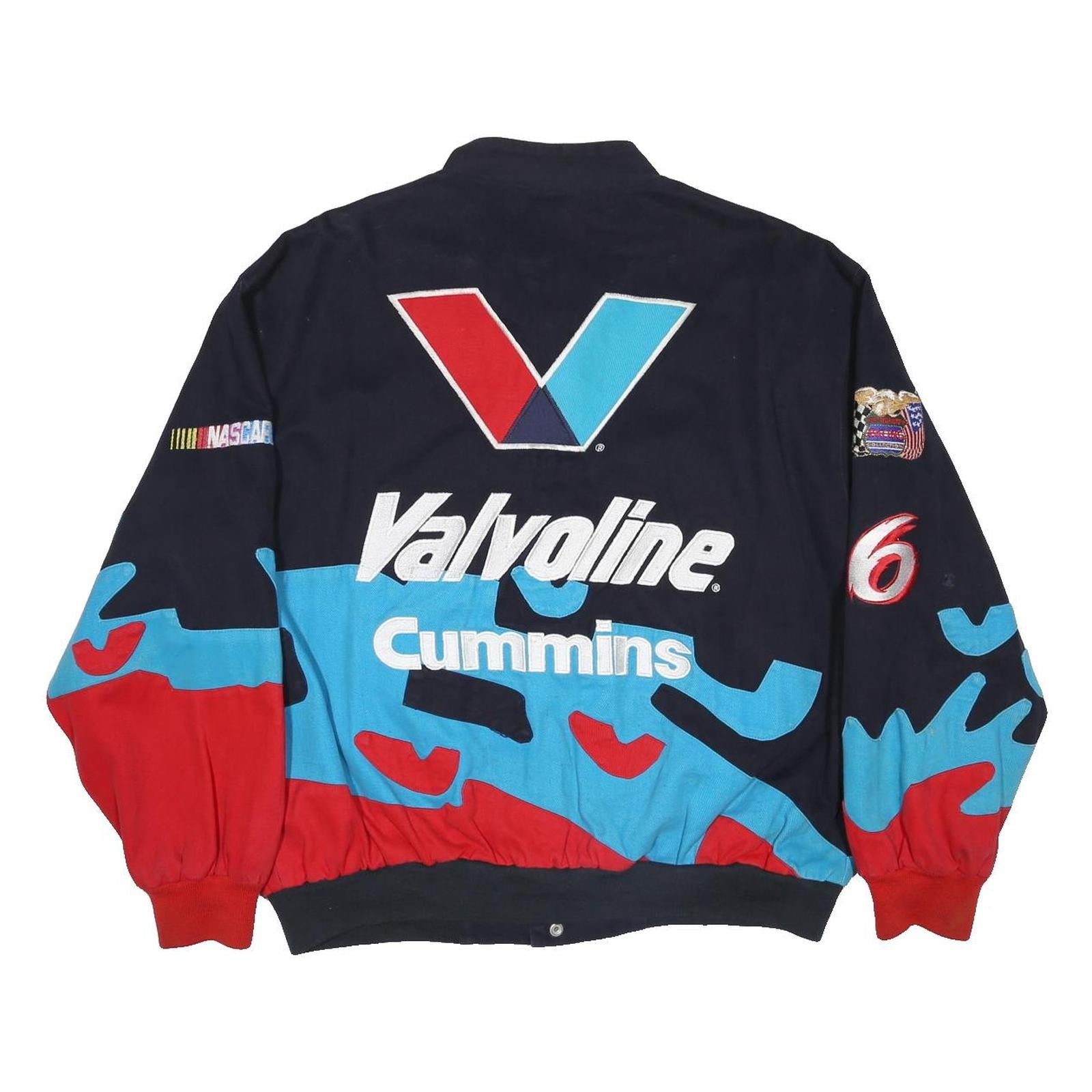 JEFF HAMILTON RACING Mens Navy Blue & Red Valvoline Racing Cotton Button Jacket