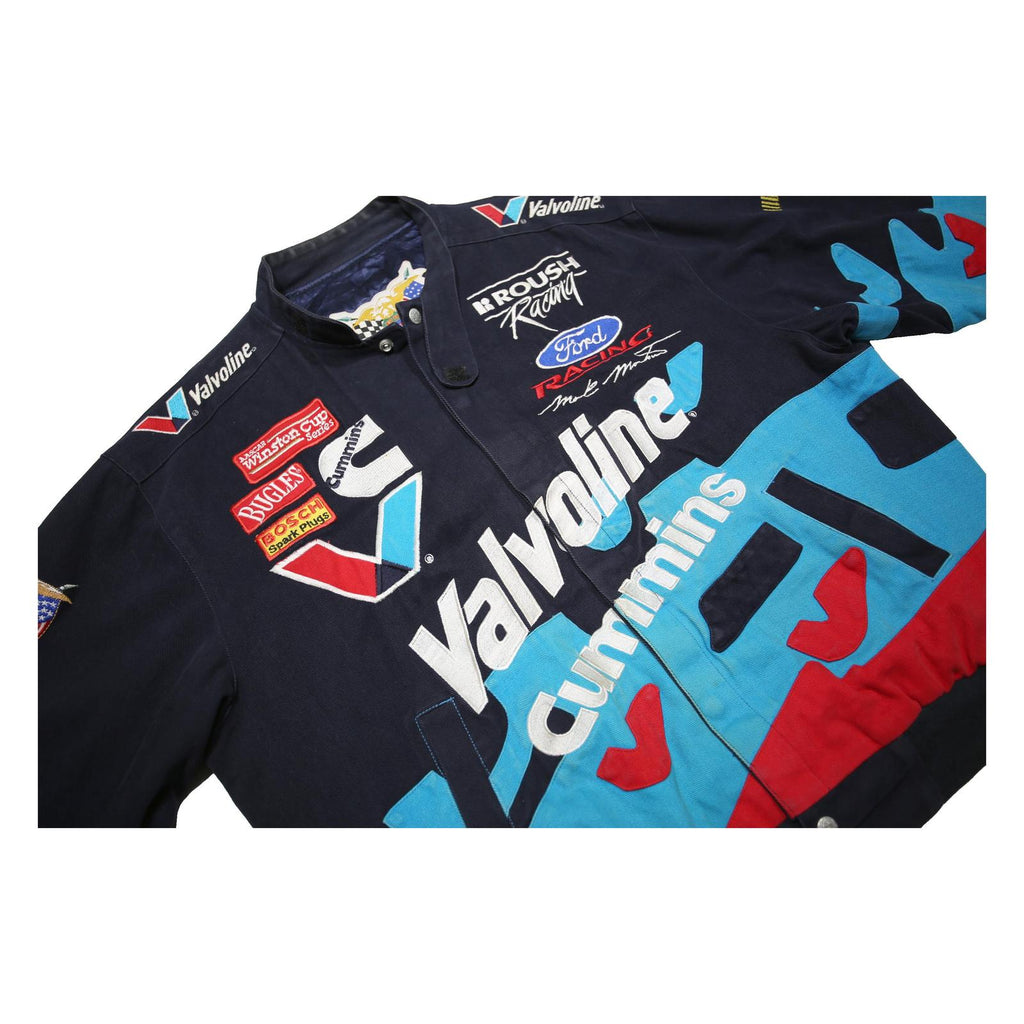 JEFF HAMILTON RACING Mens Navy Blue & Red Valvoline Racing Cotton Button Jacket