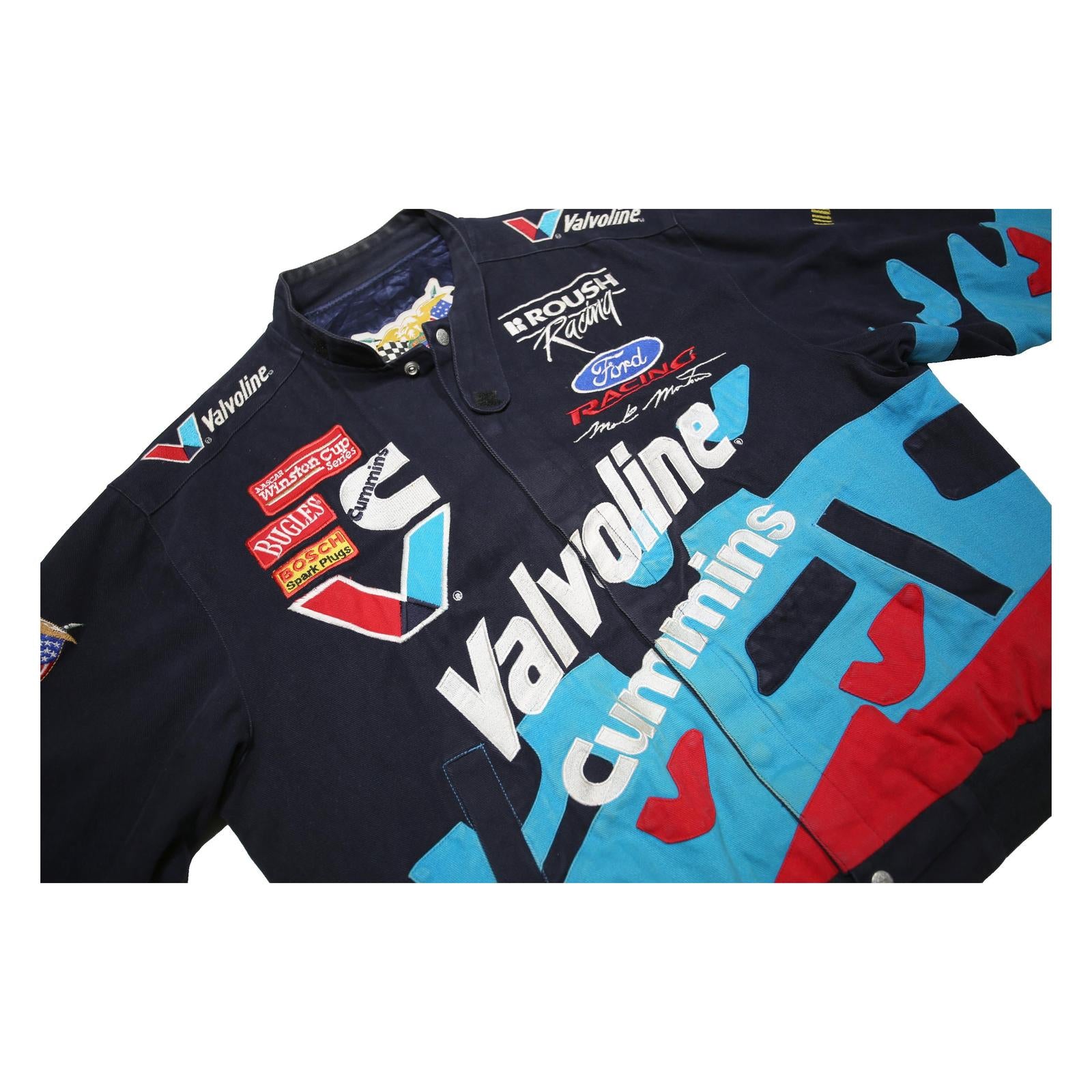 JEFF HAMILTON RACING Mens Navy Blue & Red Valvoline Racing Cotton Button Jacket