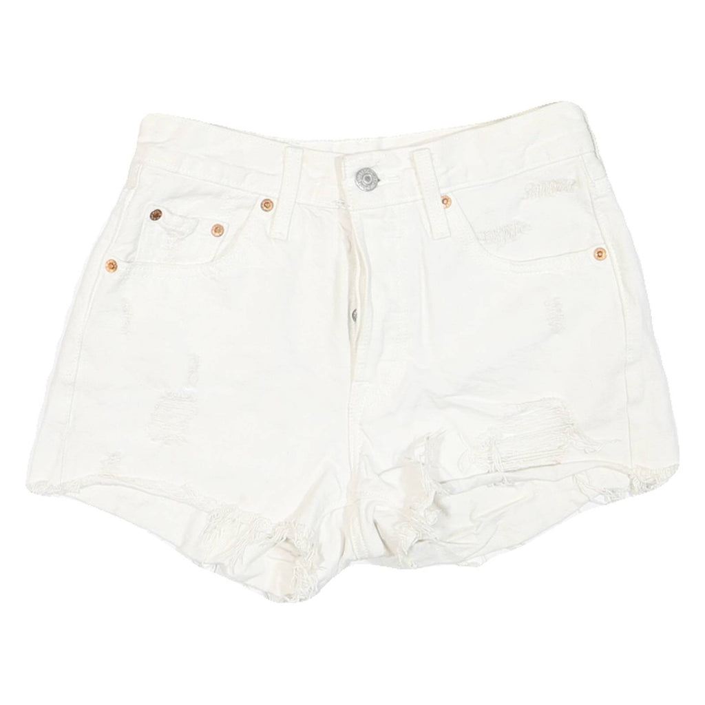 LEVI'S Womens White Denim Distressed Shorts S W24 Casual Summer Fashion