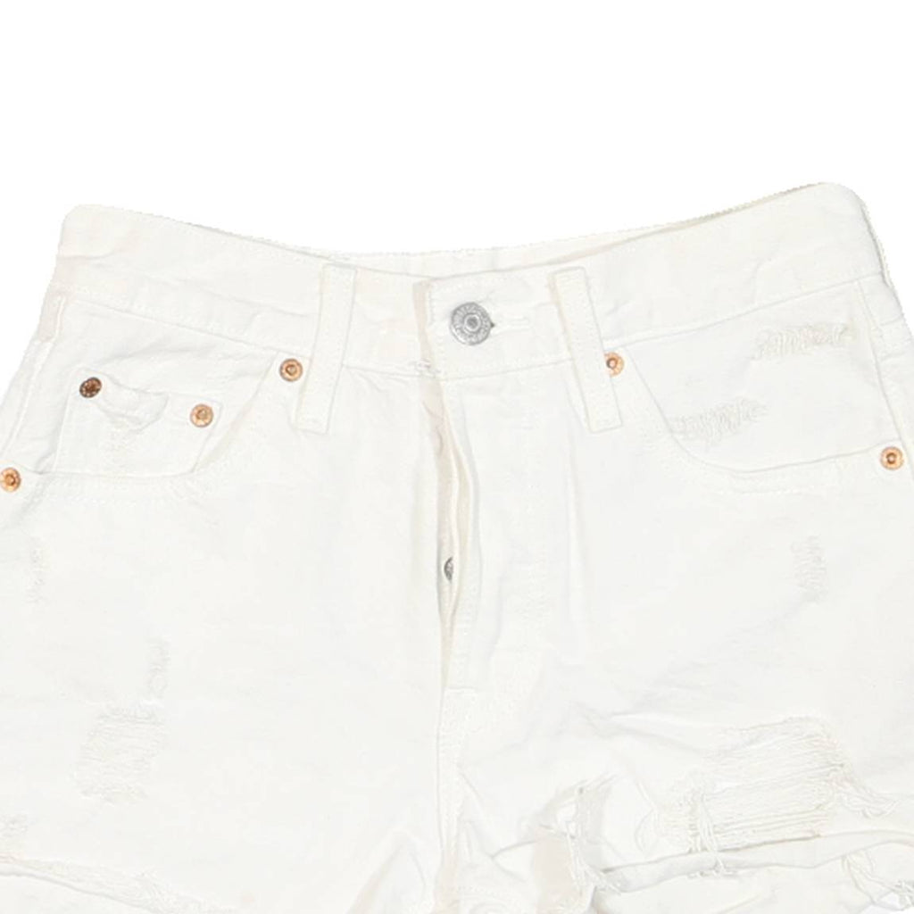 LEVI'S Womens White Denim Distressed Shorts S W24 Casual Summer Fashion