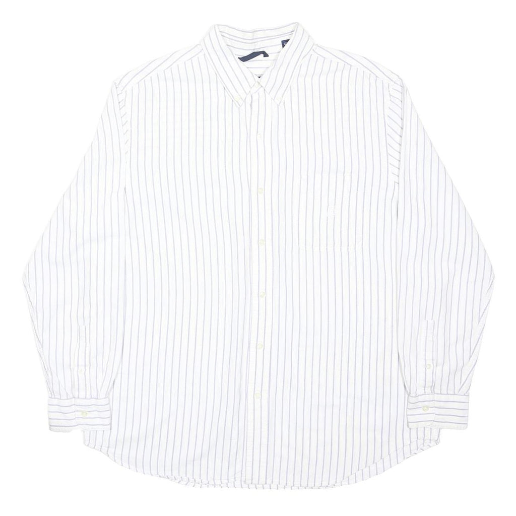 CHAPS Mens White & Grey Stripe Cotton Shirt XL Classic Fit Button-Down Collar