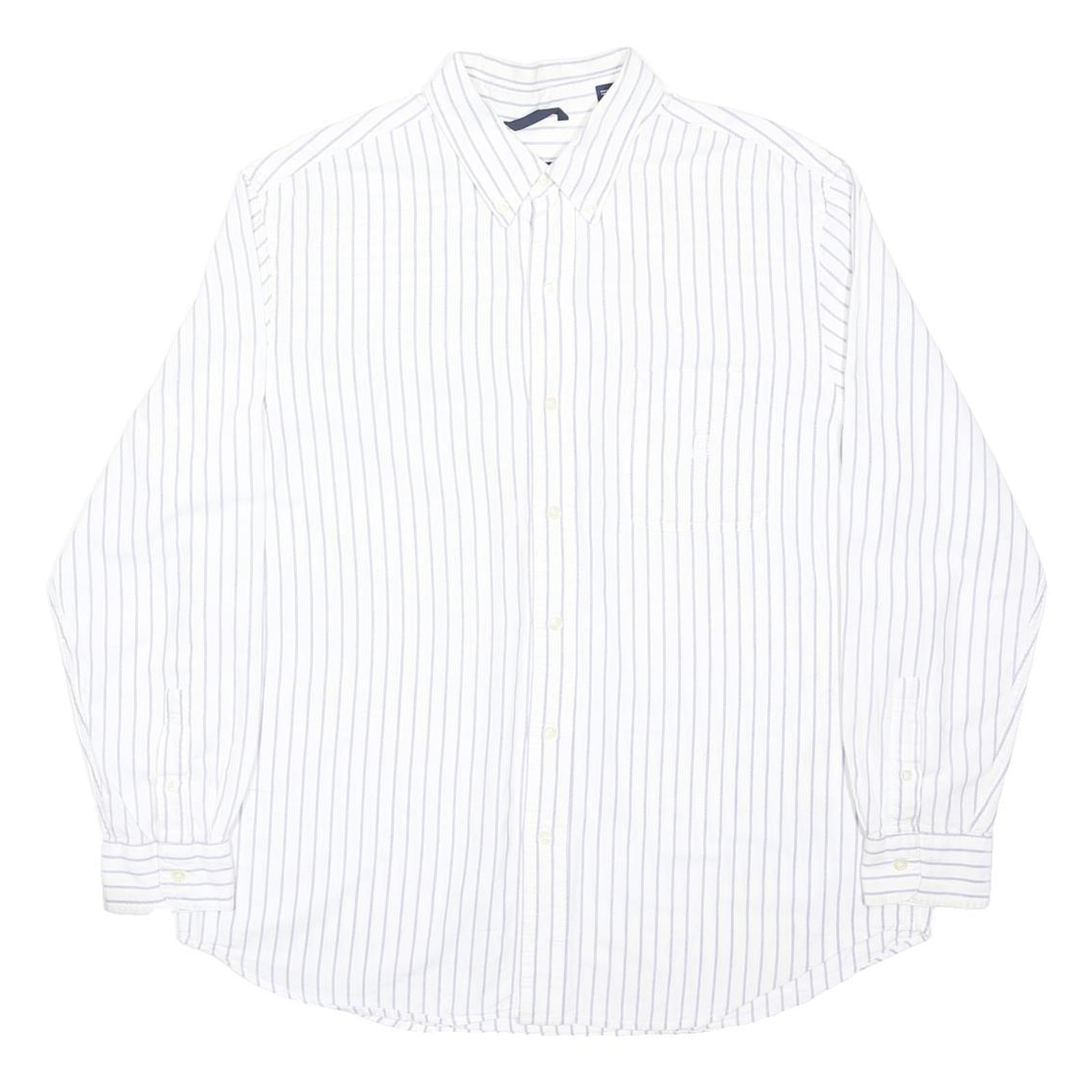 CHAPS Mens White & Grey Stripe Cotton Shirt XL Classic Fit Button-Down Collar