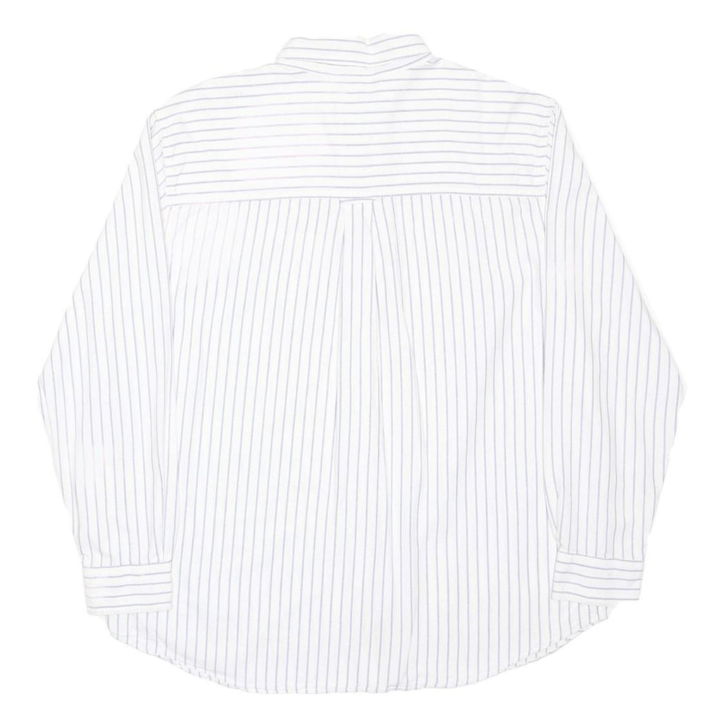 CHAPS Mens White & Grey Stripe Cotton Shirt XL Classic Fit Button-Down Collar