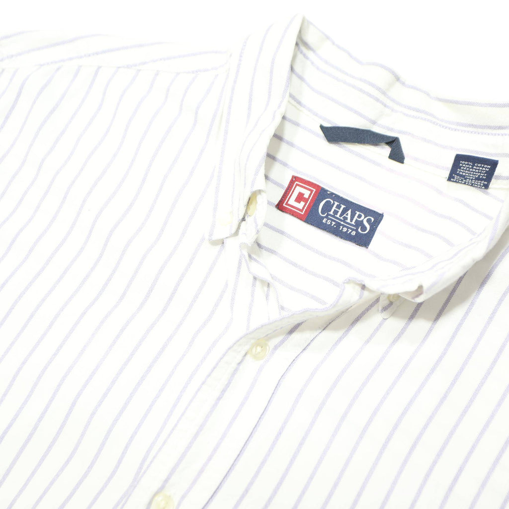 CHAPS Mens White & Grey Stripe Cotton Shirt XL Classic Fit Button-Down Collar