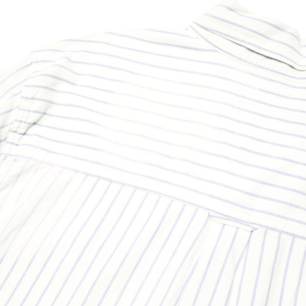 CHAPS Mens White & Grey Stripe Cotton Shirt XL Classic Fit Button-Down Collar