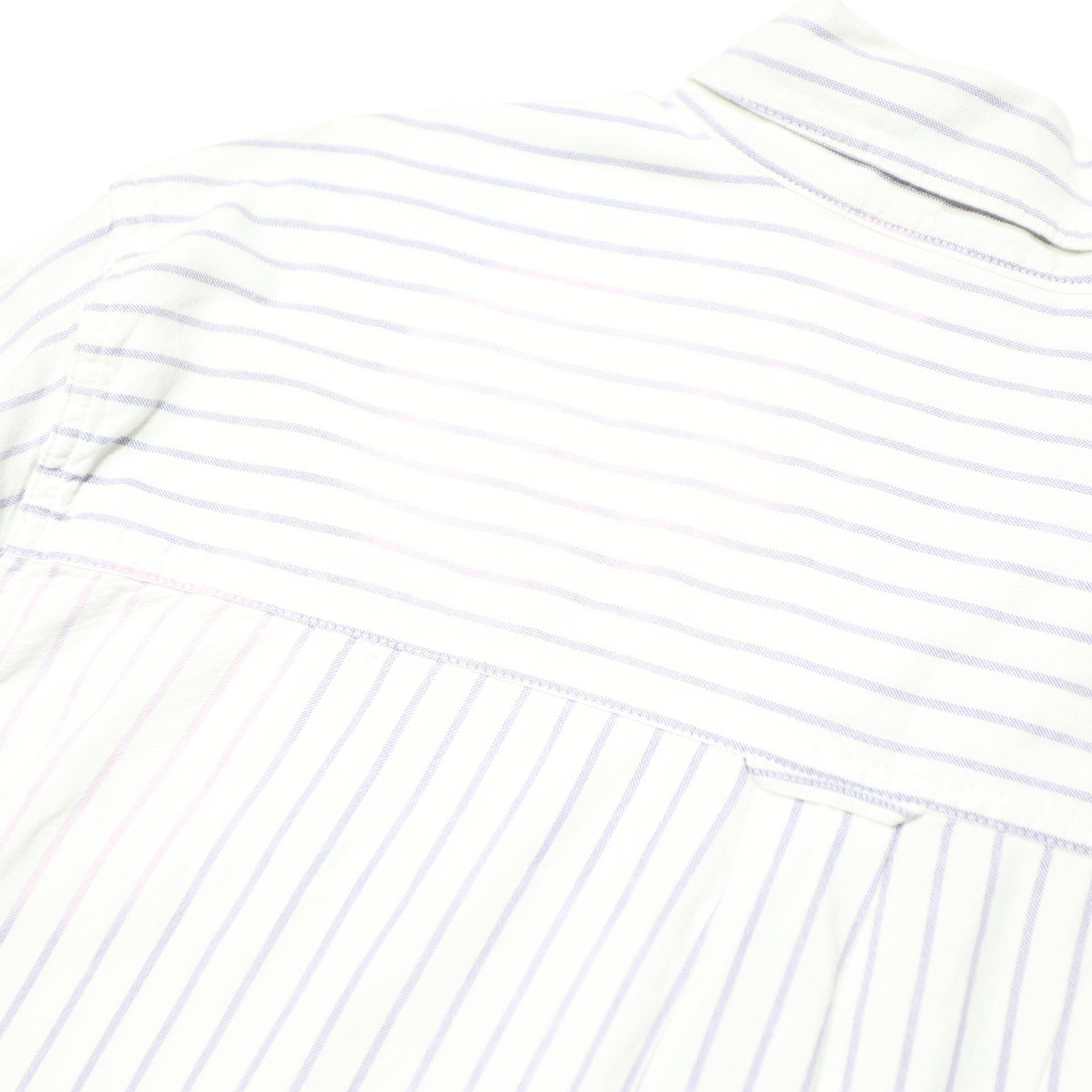 CHAPS Mens White & Grey Stripe Cotton Shirt XL Classic Fit Button-Down Collar