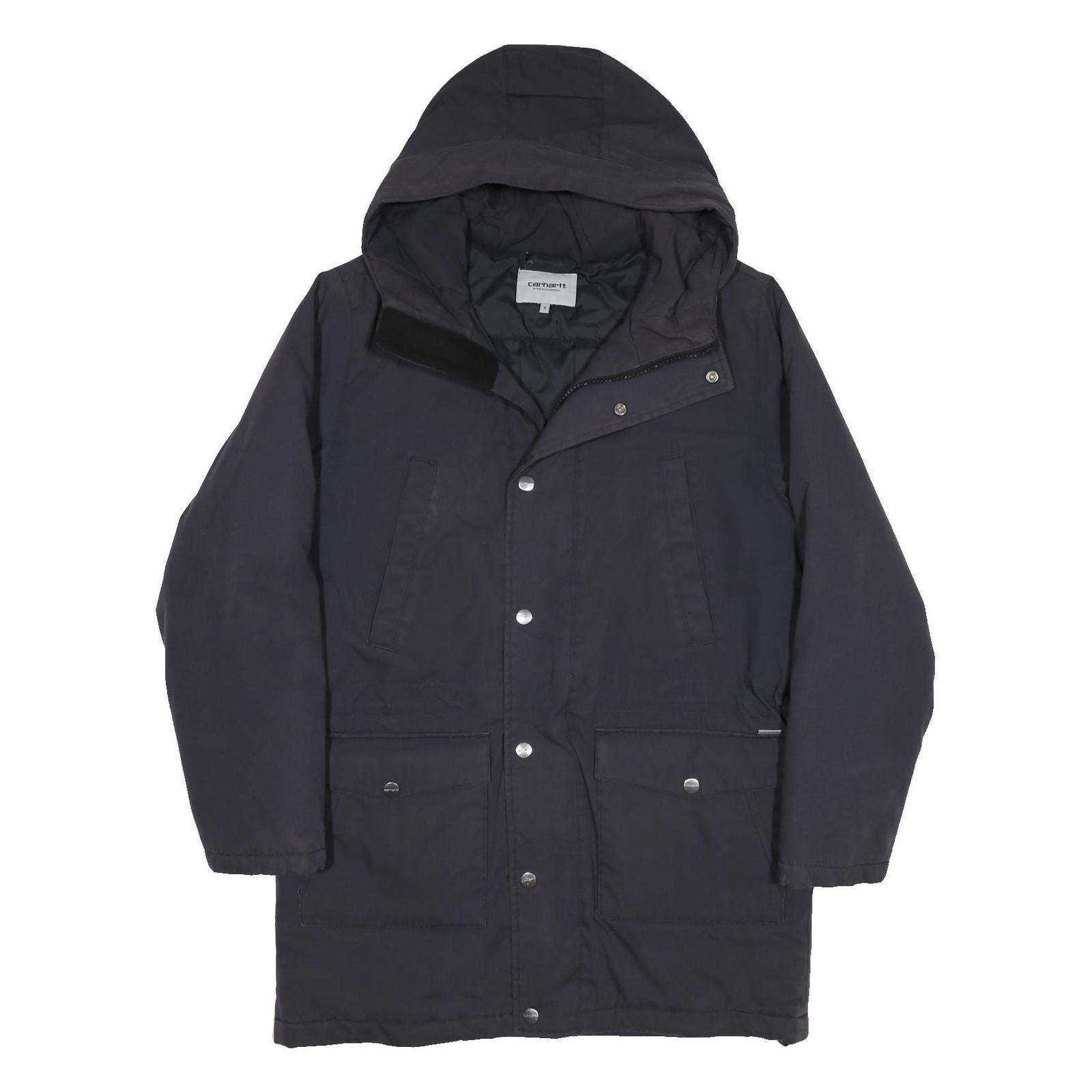 CARHARTT WIP Mens Black Jacket S Cotton Blend Zip Hooded Casual Workwear