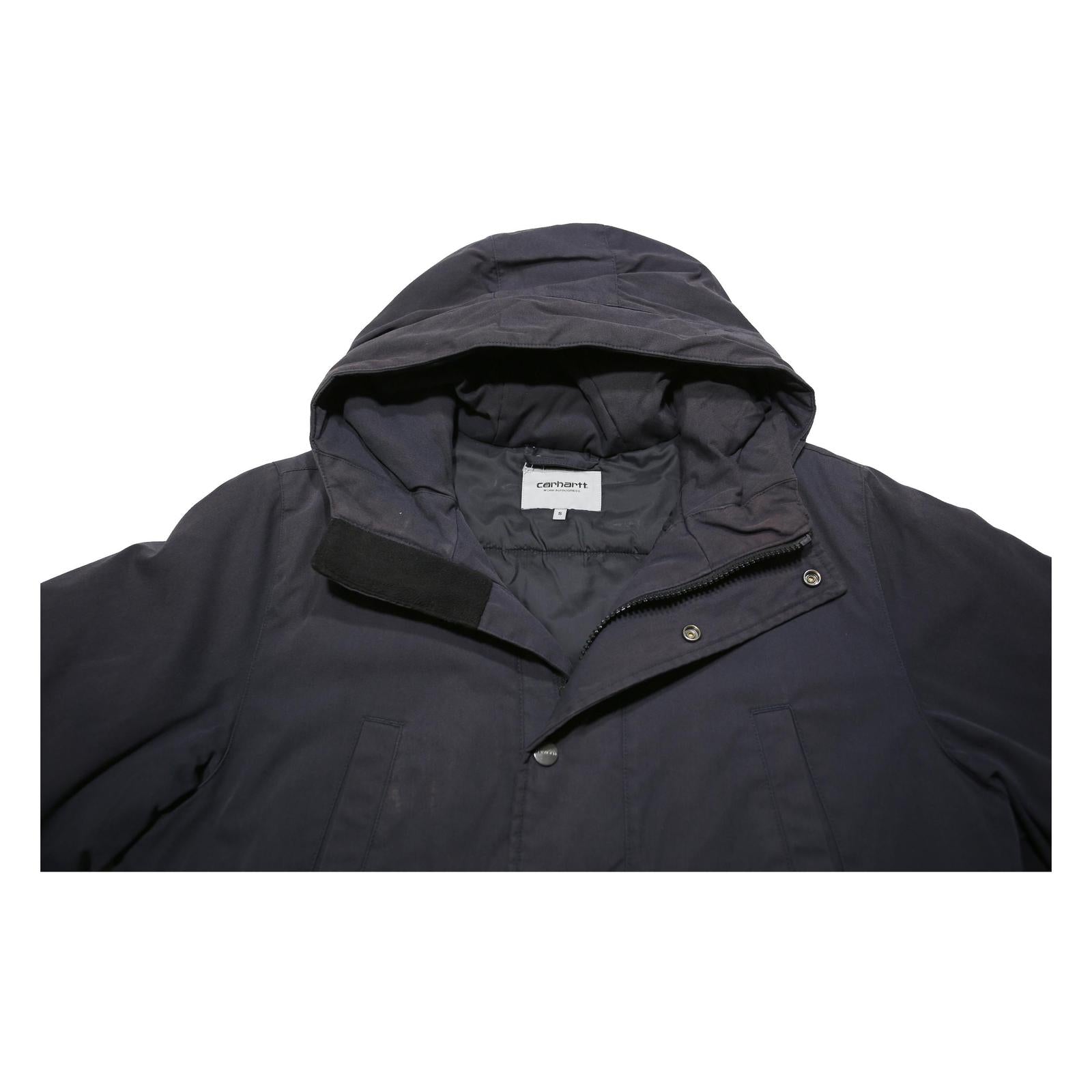 CARHARTT WIP Mens Black Jacket S Cotton Blend Zip Hooded Casual Workwear