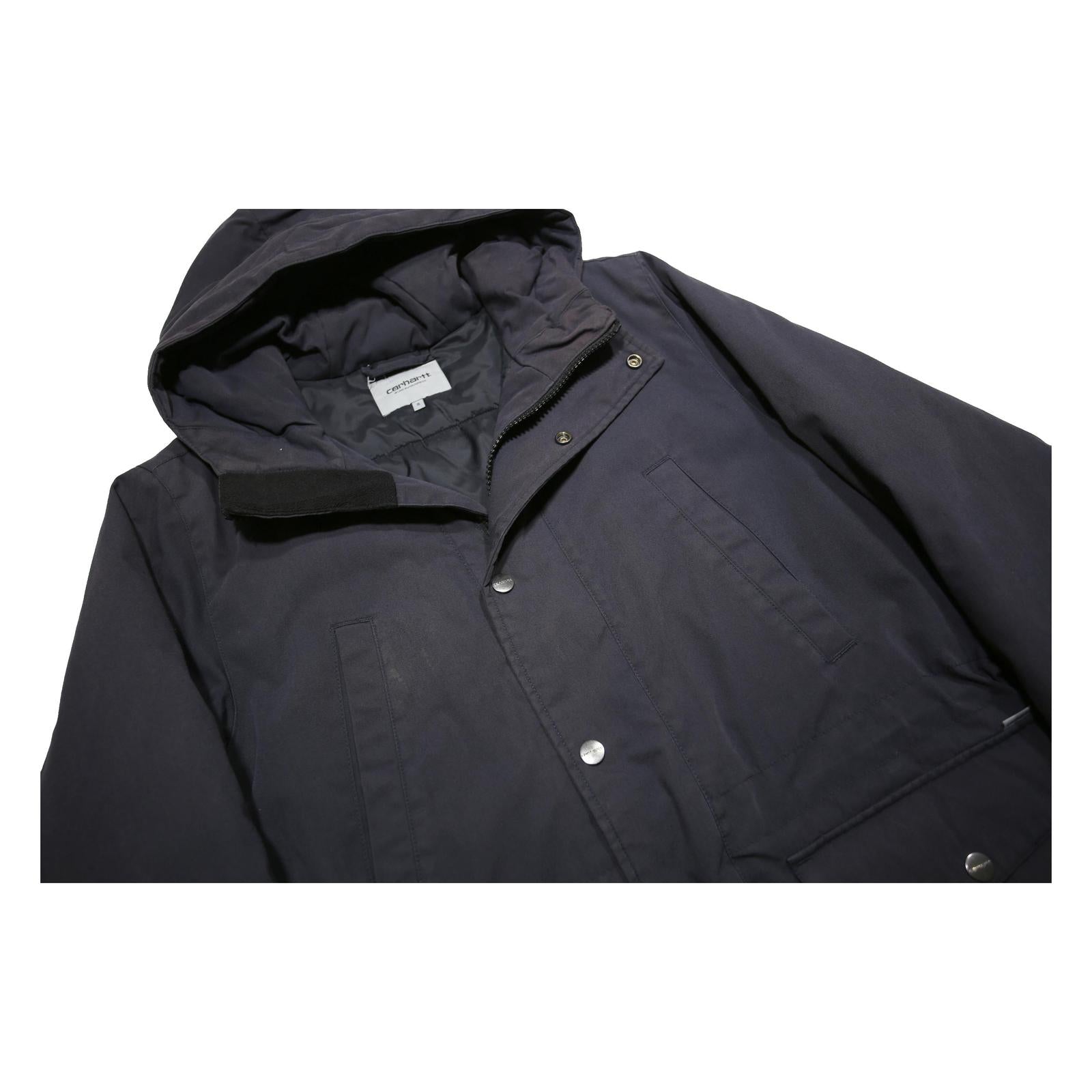 CARHARTT WIP Mens Black Jacket S Cotton Blend Zip Hooded Casual Workwear