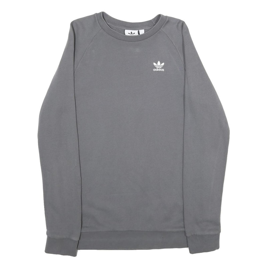 ADIDAS Mens Grey Cotton Crew Neck Sweatshirt S Minimal Logo Casual Sport
