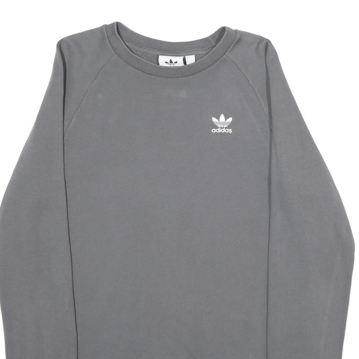 ADIDAS Mens Grey Cotton Crew Neck Sweatshirt S Minimal Logo Casual Sport