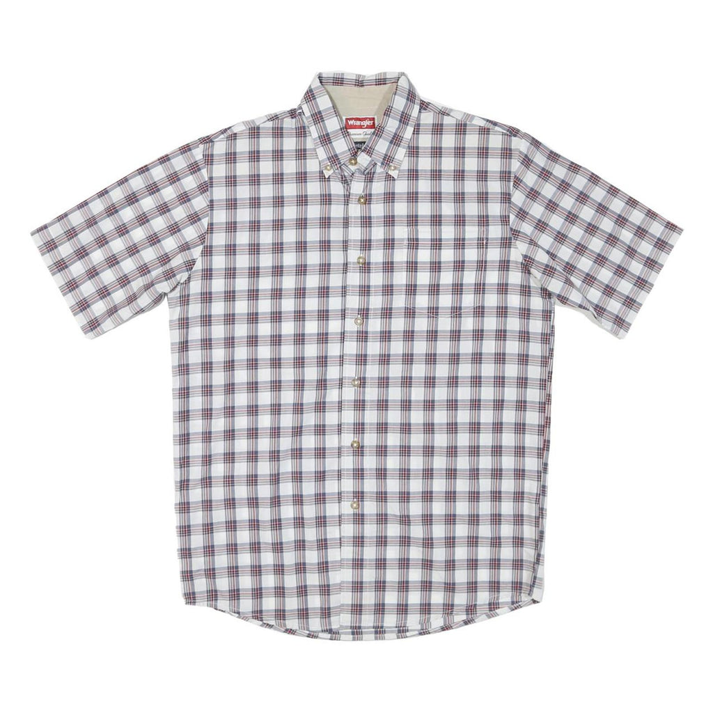 WRANGLER Mens White & Red Check Shirt M Cotton Short Sleeve Casual Summer