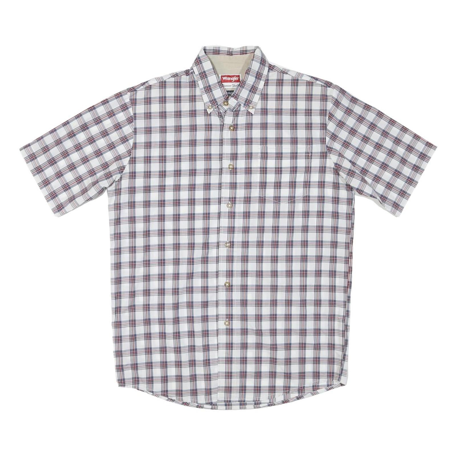WRANGLER Mens White & Red Check Shirt M Cotton Short Sleeve Casual Summer