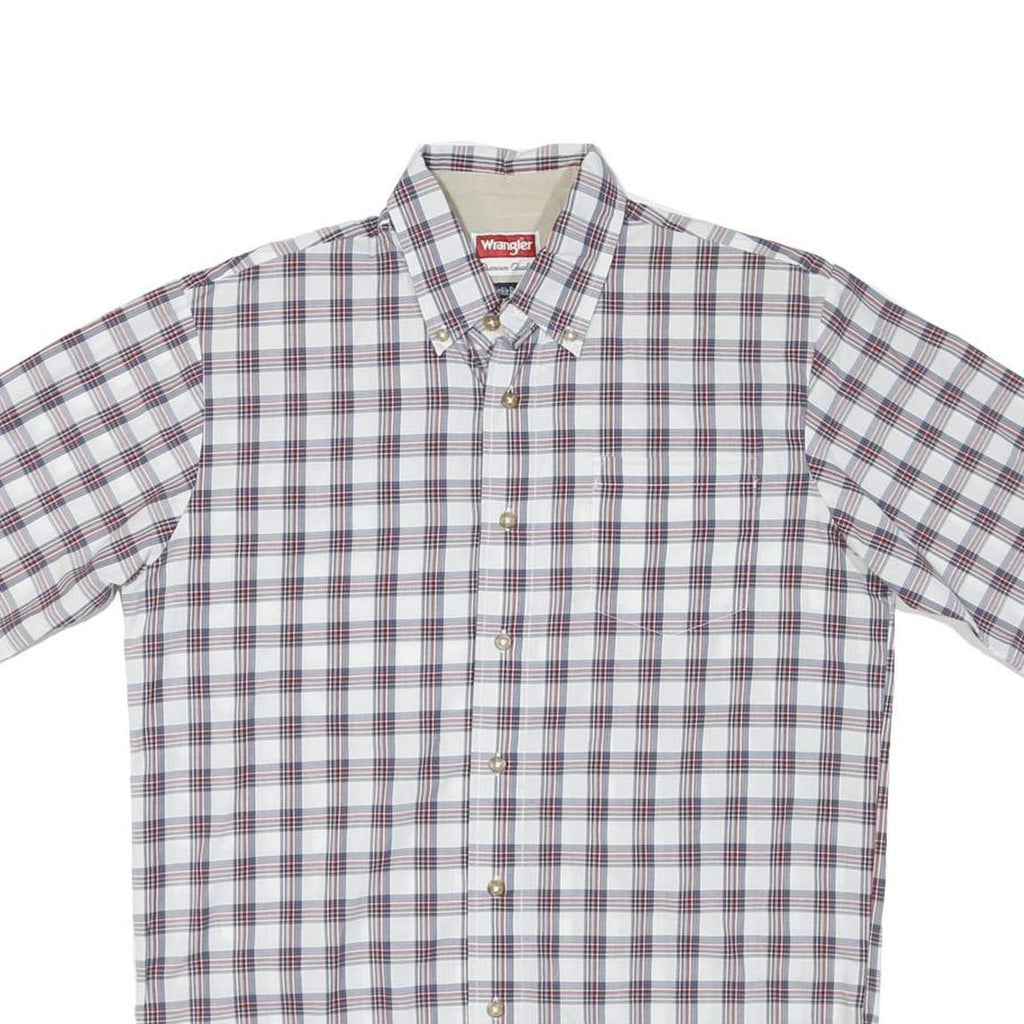 WRANGLER Mens White & Red Check Shirt M Cotton Short Sleeve Casual Summer