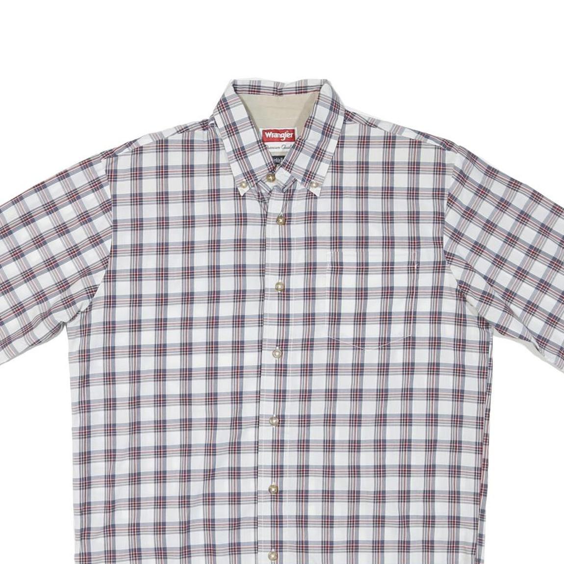 WRANGLER Mens White & Red Check Shirt M Cotton Short Sleeve Casual Summer