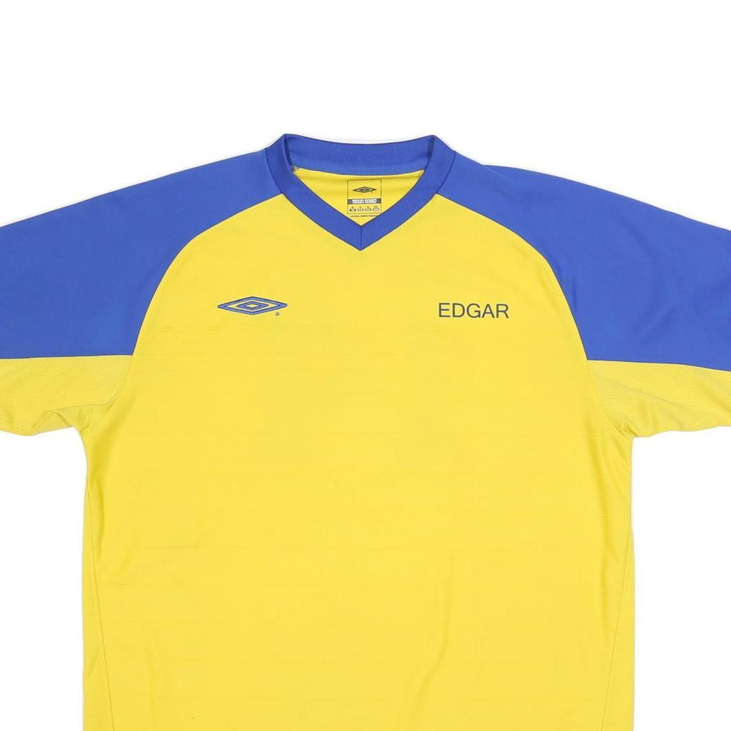 UMBRO Mens Yellow & Blue Sports T-Shirt XL Short Sleeve V-Neck Performance