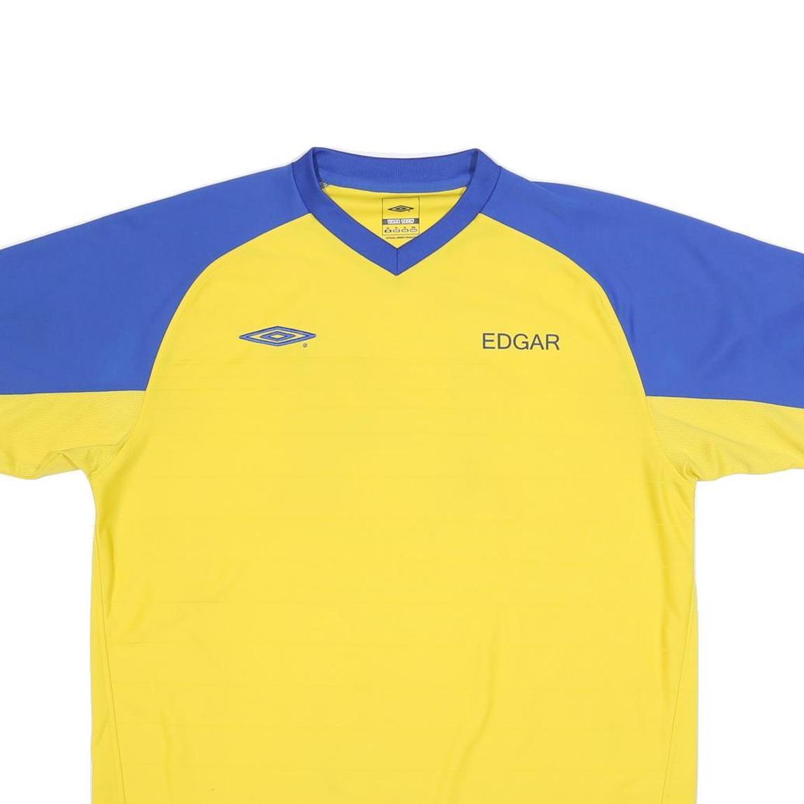 UMBRO Mens Yellow & Blue Sports T-Shirt XL Short Sleeve V-Neck Performance