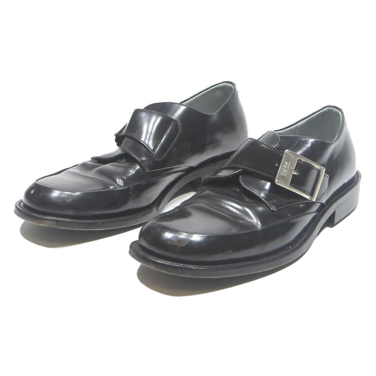 BOSS HUGO BOSS Mens Classic Monk Strap Leather Shoes UK 7 Formal Dress Black