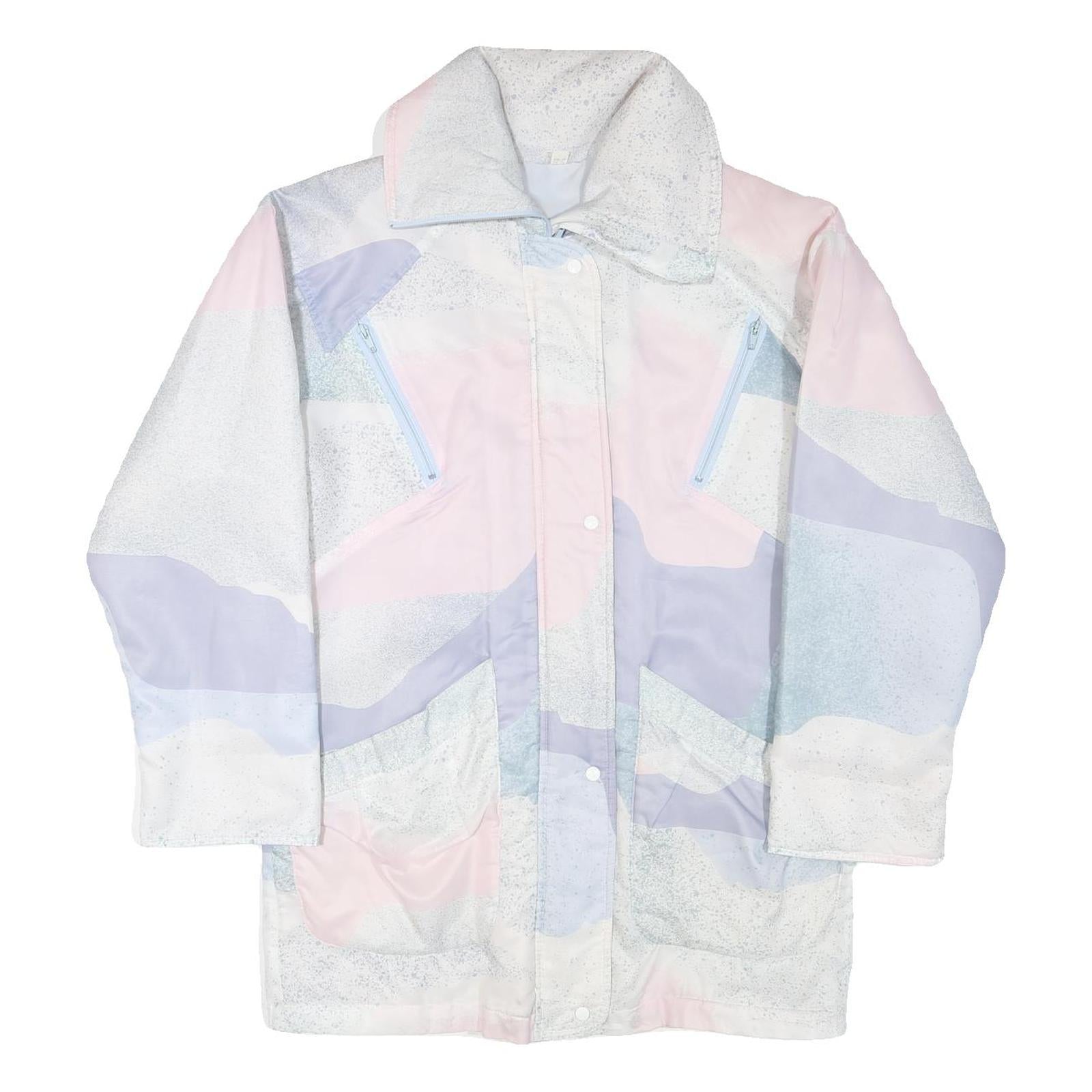 Mens Blue Pink White Abstract Pattern Jacket L Polyester Blend Button Closure