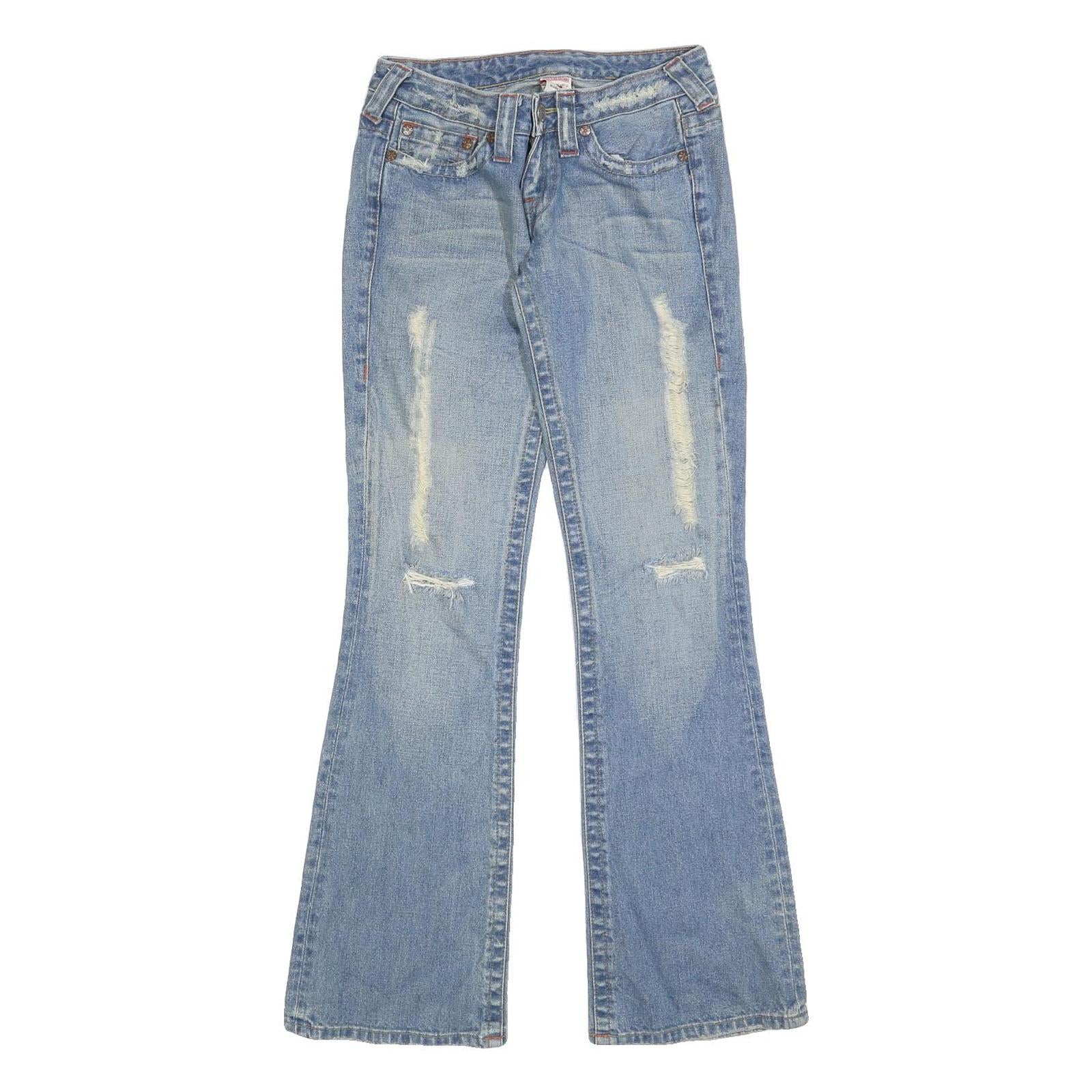 TRUE RELIGION Womens Regular Fit Flared Denim Light W27 L32 Distressed Cotton