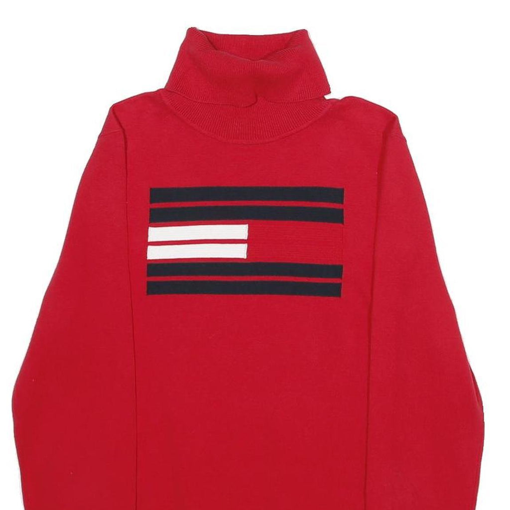 TOMMY HILFIGER Womens Red Patterned Plain Roll Neck Jumper S Cotton Blend