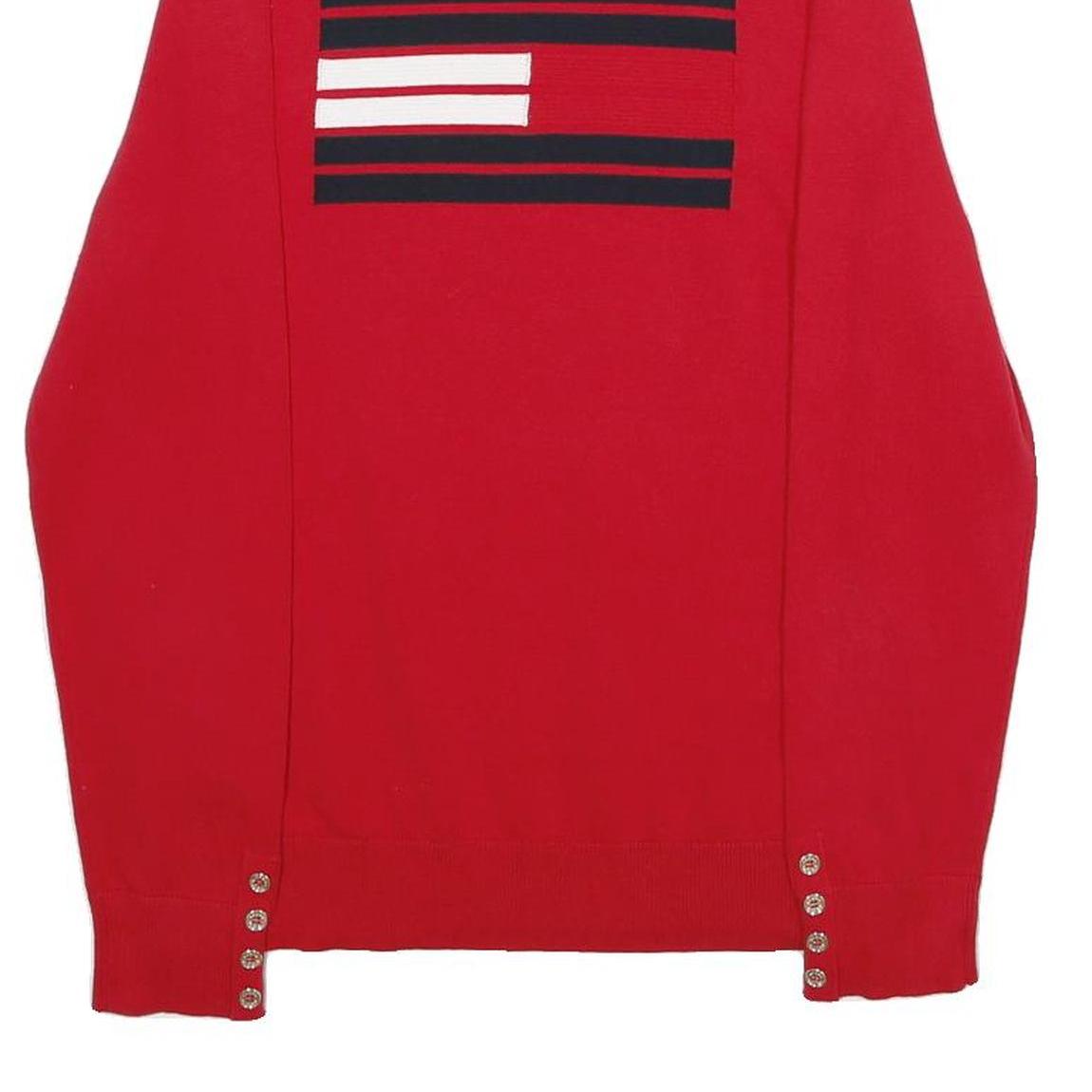 TOMMY HILFIGER Womens Red Patterned Plain Roll Neck Jumper S Cotton Blend