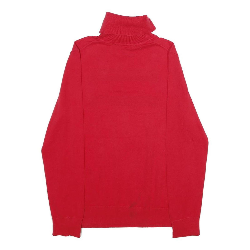 TOMMY HILFIGER Womens Red Patterned Plain Roll Neck Jumper S Cotton Blend